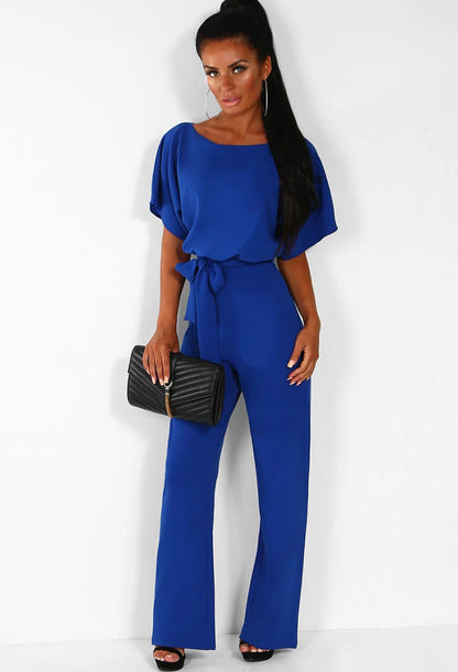 Kathryn – Modischer Kurzarm-Jumpsuit mit Schnürung und Knopf in 7 Farben
