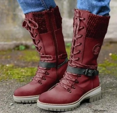 Holly – Winterliche Hohe Blockabsatzrunde Kopf Nählinie Plus Size Stiefel