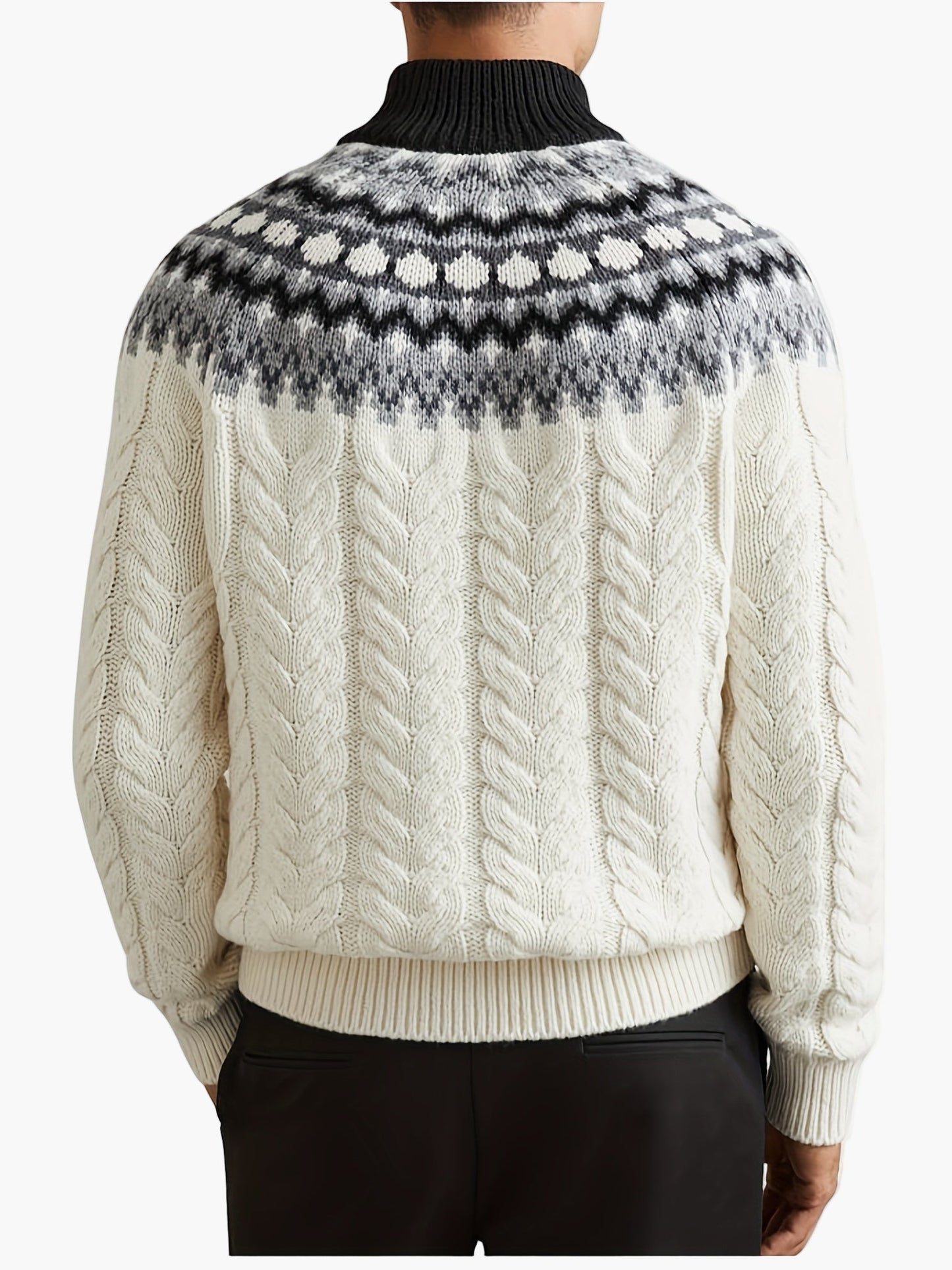 Herren Strickpullover mit Norwegermuster und Viertelreißverschluss – Modischer Winterpullover für Freizeit und Alltag