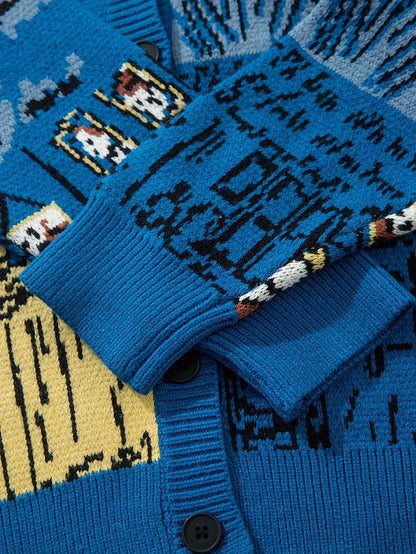 Herren Strickjacke im Kunststil mit Van Gogh Motiv – Lässige Mode für Herbst und Winter