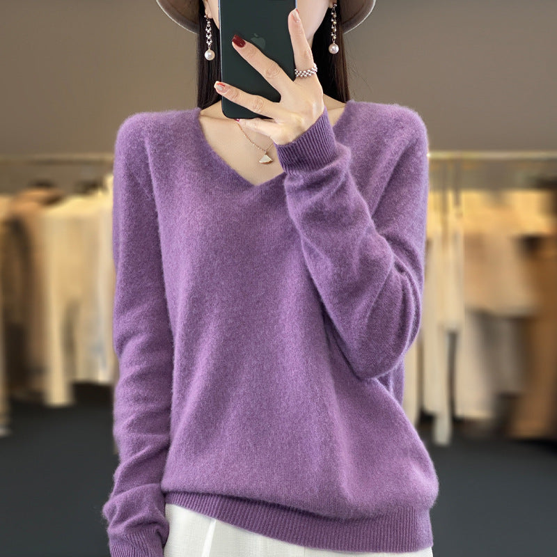 Jasmine – Lockere Damenwollpullover mit V-Ausschnitt für Herbst und Winter