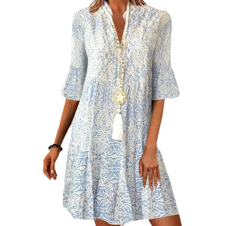 Mary – Lockeres V-Ausschnitt Kleid mit Blumenmuster