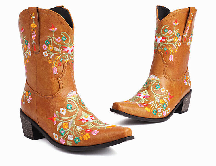Duncan – Bestickte Ethno-Stil Retro Chunky Heel Stiefel