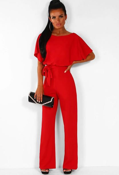 Kathryn – Modischer Kurzarm-Jumpsuit mit Schnürung und Knopf in 7 Farben