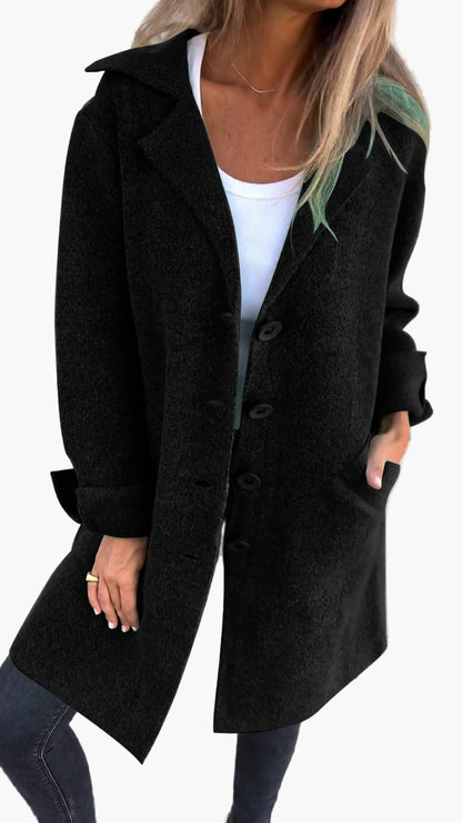 Damen Langer Casual Mantel mit Aufschlägen – Stilvoller Übergangslook für Alltag & Events