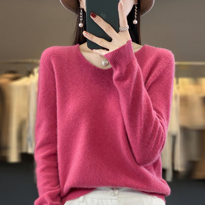 Jasmine – Lockere Damenwollpullover mit V-Ausschnitt für Herbst und Winter