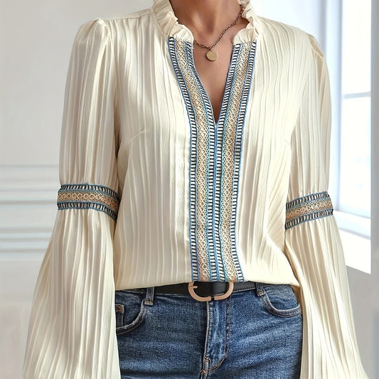 Sophia – Lockere Damenbluse mit Laternenärmeln und Spitze
