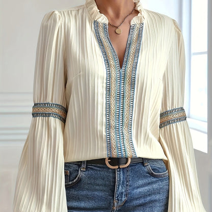 Sophia – Lockere Damenbluse mit Laternenärmeln und Spitze