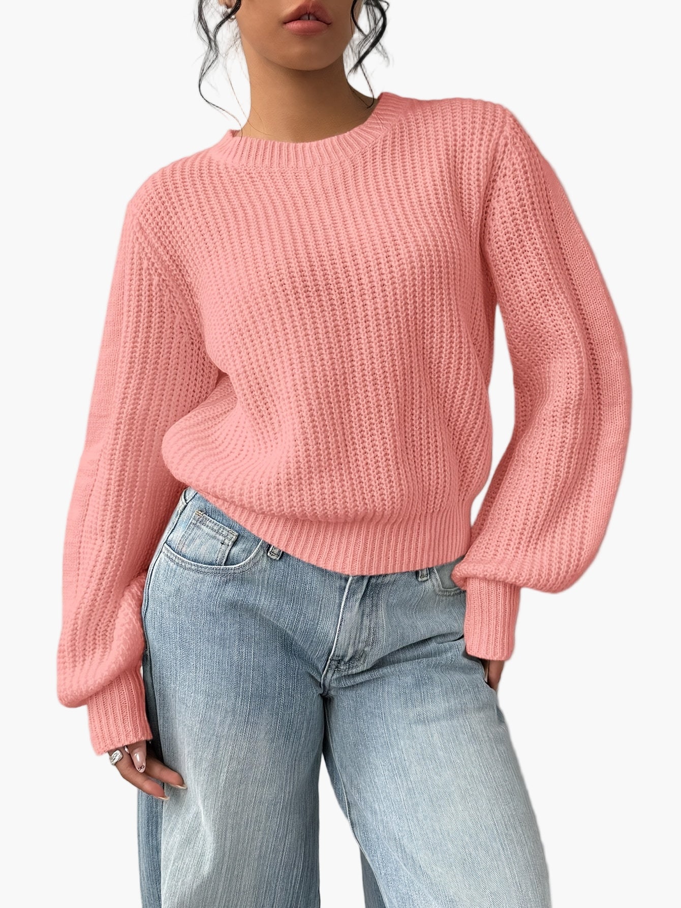 Damen Strickpullover mit Rundhalsausschnitt – Lässiger Basic Sweater für Alltag und Freizeit