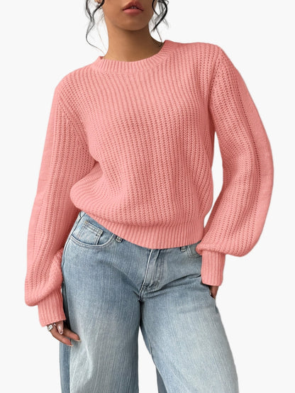 Damen Strickpullover mit Rundhalsausschnitt – Lässiger Basic Sweater für Alltag und Freizeit