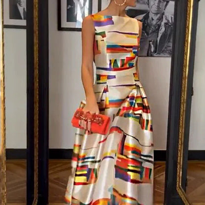Lisa – Schmal geschnittenes ärmelloses Kleid mit geometrischem Muster