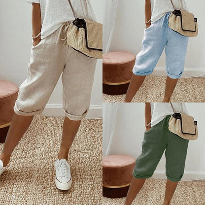 Rachel – Elastische Damenhose aus Baumwolle und Leinen mit Taschen