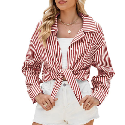 Anna – Lässiges gestreiftes Langarmshirt mit Taschen und Knöpfen für Damen