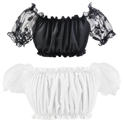 Damen Crop Top mit Puffärmeln und Spitze – Oktoberfest Elegantes Off-Shoulder Oberteil für trendbewusste Frauen