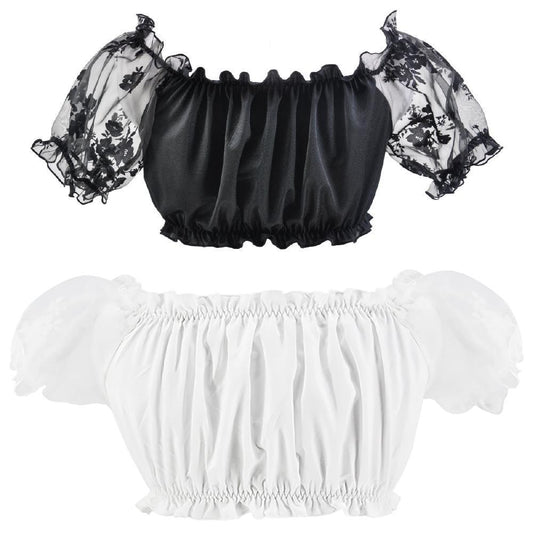 Damen Crop Top mit Puffärmeln und Spitze – Oktoberfest Elegantes Off-Shoulder Oberteil für trendbewusste Frauen