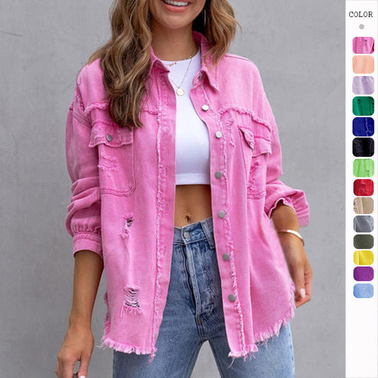 Phoebe – Modische Ripped Shirtjacke für Frauen im Herbst und Frühling