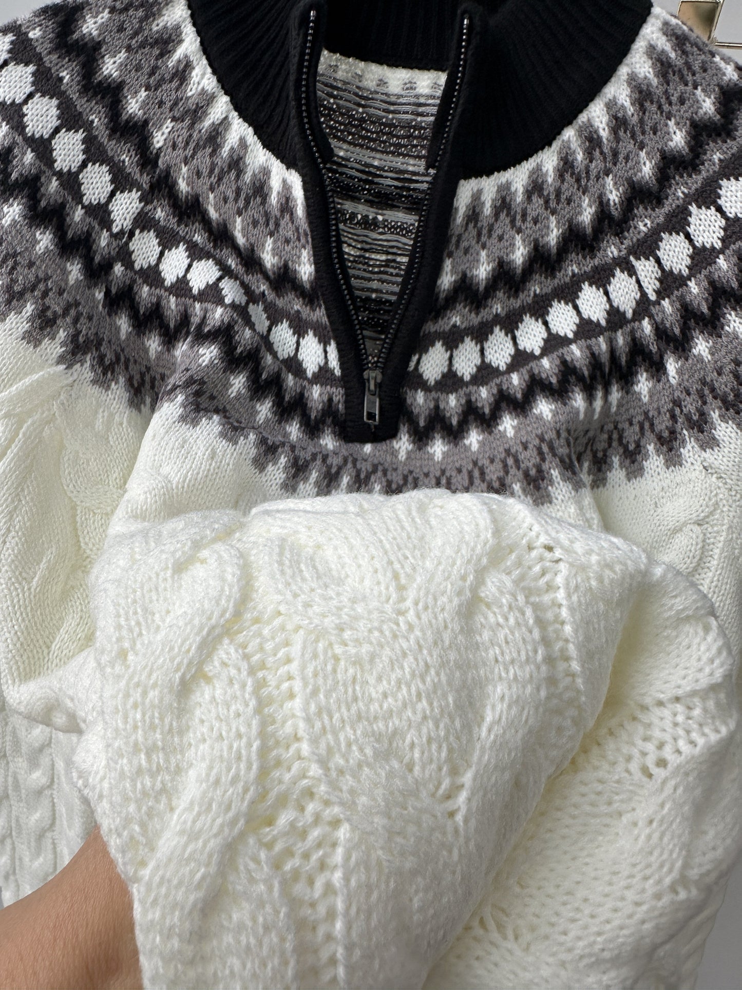 Herren Strickpullover mit Norwegermuster und Viertelreißverschluss – Modischer Winterpullover für Freizeit und Alltag