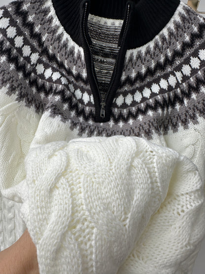 Herren Strickpullover mit Norwegermuster und Viertelreißverschluss – Modischer Winterpullover für Freizeit und Alltag