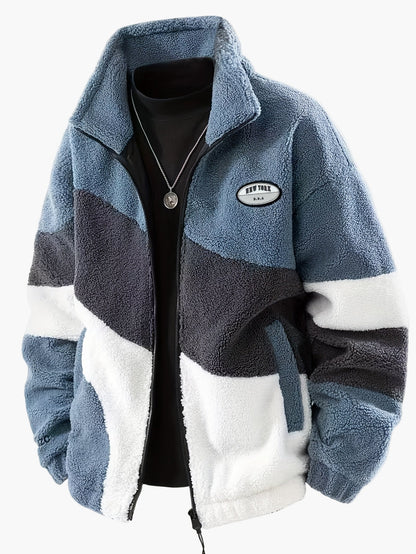 Herren Preppy Style Softshelljacke mit Farbblock-Design und Stehkragen – Freizeitjacke mit Reißverschluss