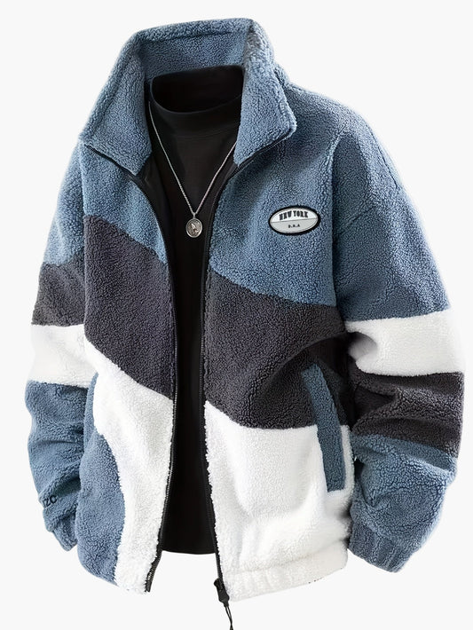 Herren Preppy Style Softshelljacke mit Farbblock-Design und Stehkragen – Freizeitjacke mit Reißverschluss