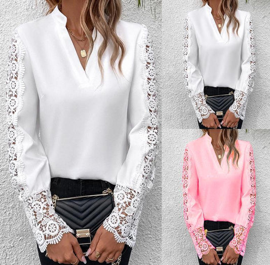 Leanne – Cardigan mit Spitzen-V-Ausschnitt in einfarbig