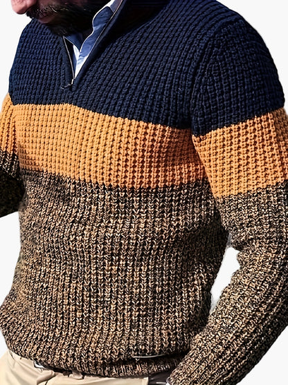 Herren Strickpullover mit Streifenmuster und Stehkragen – Modischer Freizeit-Look für Business & Alltag