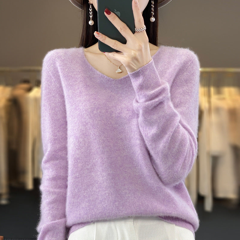 Jasmine – Lockere Damenwollpullover mit V-Ausschnitt für Herbst und Winter
