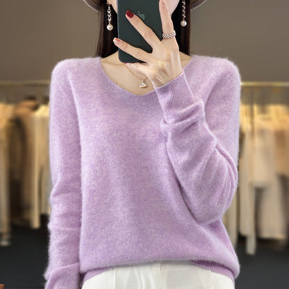 Jasmine – Lockere Damenwollpullover mit V-Ausschnitt für Herbst und Winter