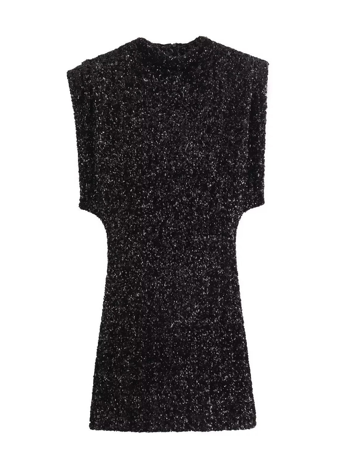 Shirley – Ärmelloses Minikleid mit gepolsterten Schulterträgern und Perlenverzierung