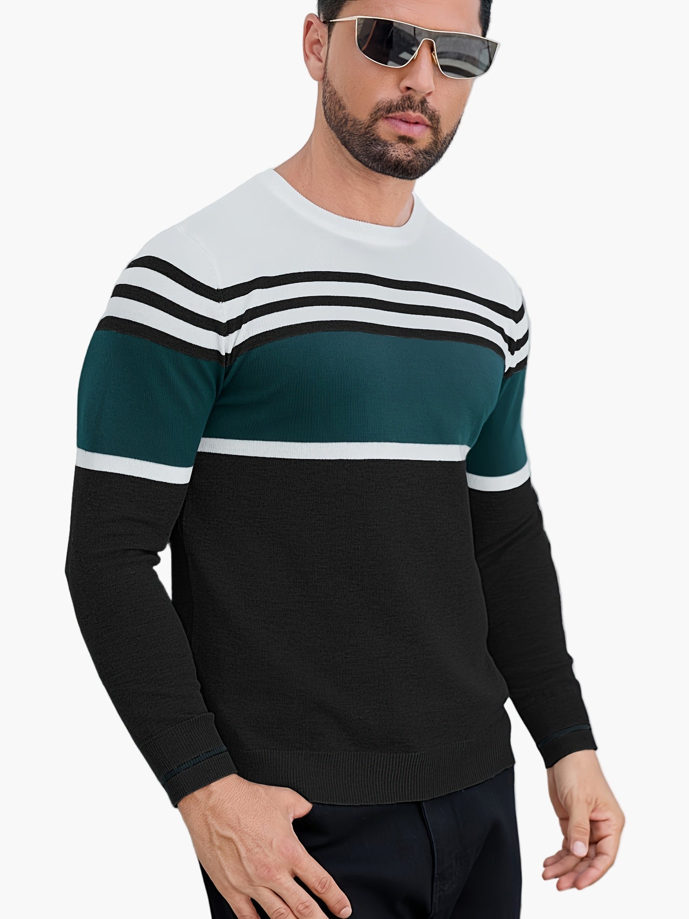 Herren Pullover im modernen Blockstreifen-Design – Lässiger Rundhals für Alltag und Freizeit