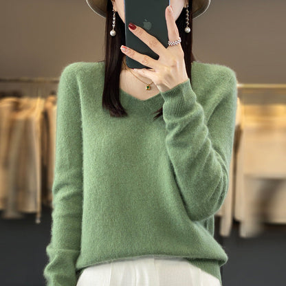 Jasmine – Lockere Damenwollpullover mit V-Ausschnitt für Herbst und Winter