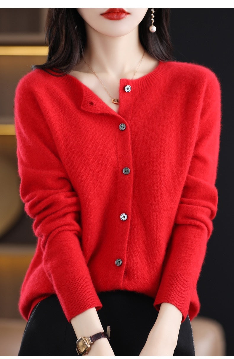 Katie – Merino Woll-Cardigan mit Rundhalsausschnitt und langen Ärmeln