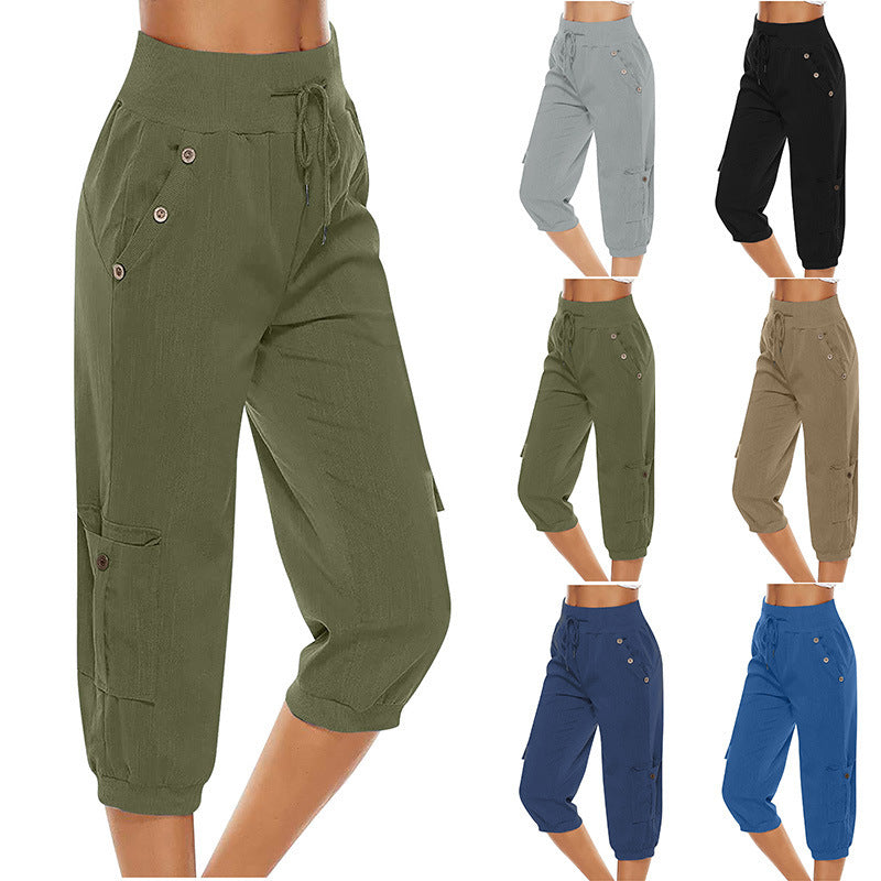 Rachel – Modische Damen Cargo-Hosen aus Baumwolle und Leinen mit Taschen