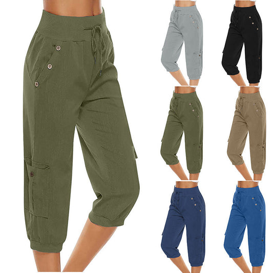 Rachel – Modische Damen Cargo-Hosen aus Baumwolle und Leinen mit Taschen