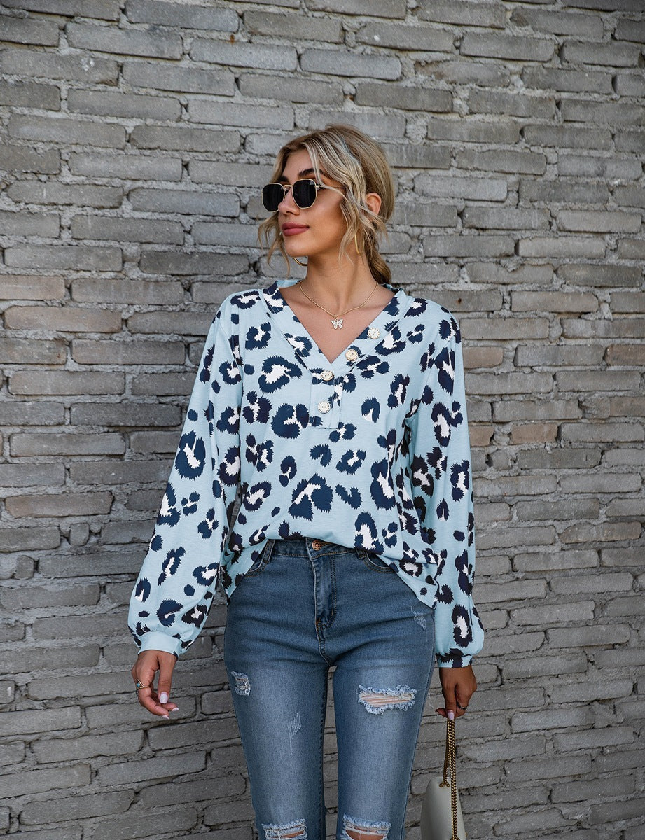 Tamara – Lockere Langarm-T-Shirts mit Leopardenmuster
