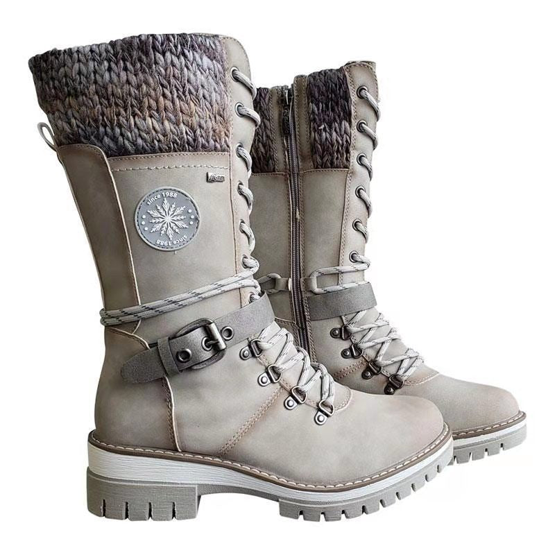 Holly – Winterliche Hohe Blockabsatzrunde Kopf Nählinie Plus Size Stiefel