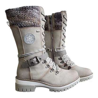 Holly – Winterliche Hohe Blockabsatzrunde Kopf Nählinie Plus Size Stiefel