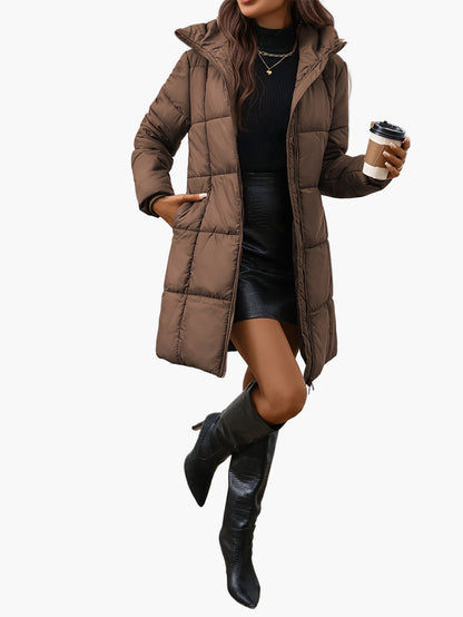Damen Winter Steppmantel mit Kapuze – Modischer langer Puffer für Alltag und Freizeit