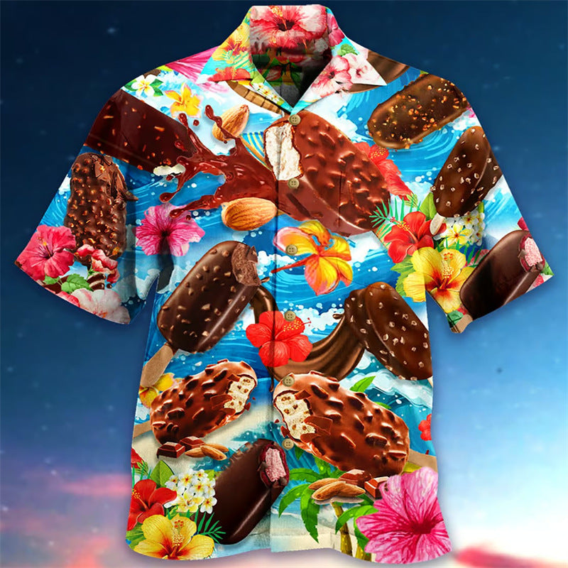 Herren Hawaiihemd mit Retro Eiscreme-Print – Buntes Kurzarm Freizeithemd für Sommer & Strand