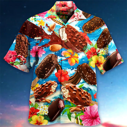 Herren Hawaiihemd mit Retro Eiscreme-Print – Buntes Kurzarm Freizeithemd für Sommer & Strand