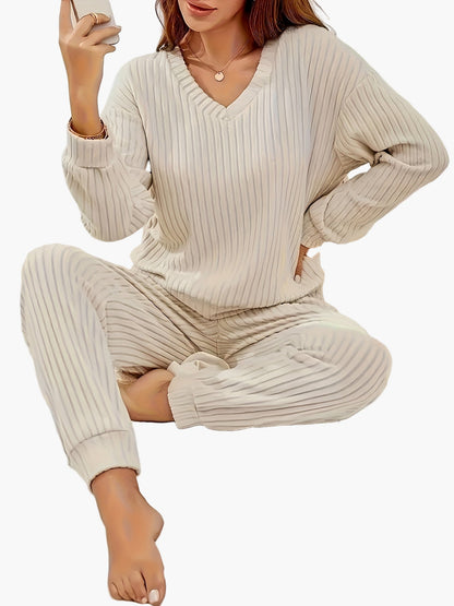 Damen Pyjama Set Lounge Homewear mit Strick-Design – Bequemes Freizeit-Outfit für Zuhause