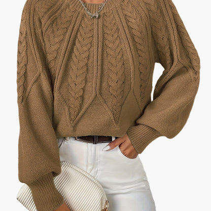 Damen Strickpullover mit Zopfmuster und Rundhalsausschnitt – Eleganter Style für Freizeit & Büro