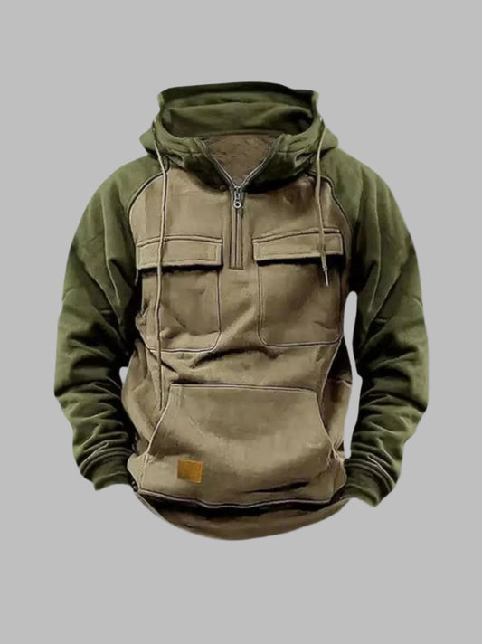 Herren Urban Outdoor Hoodie mit Brusttaschen und Viertelreißverschluss – Streetstyle & Freizeit