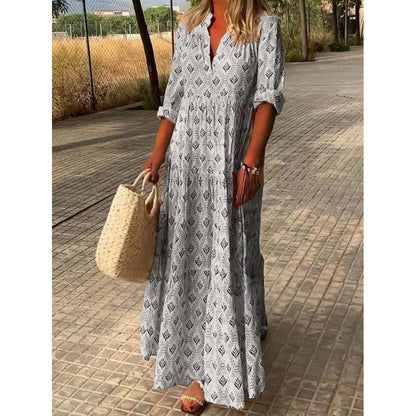 Leah – Vintage Stehkragen Oversized Modisches Lockeres Kleid