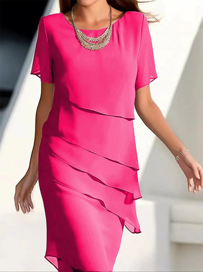 Tanya – Chiffon-Patchwork-Kleid mit rundem Ausschnitt und kurzen Ärmeln