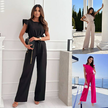 Damen Eleganter Jumpsuit mit Weitem Bein – Stilvoller Einteiler für Büro & Freizeit