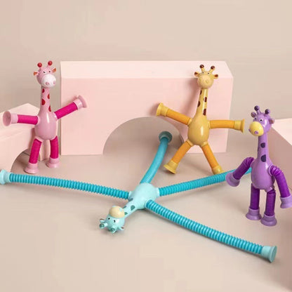 Kinder Cartoon Giraffe Fidget Spielzeug – Teleskopische Saugfuß Anti-Stress Spielfigur – Unisex, Sensorik Lernspielzeug