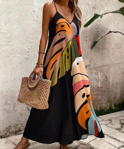 Dawn – Modisches, farbenfrohes Maxikleid mit Blattdruck