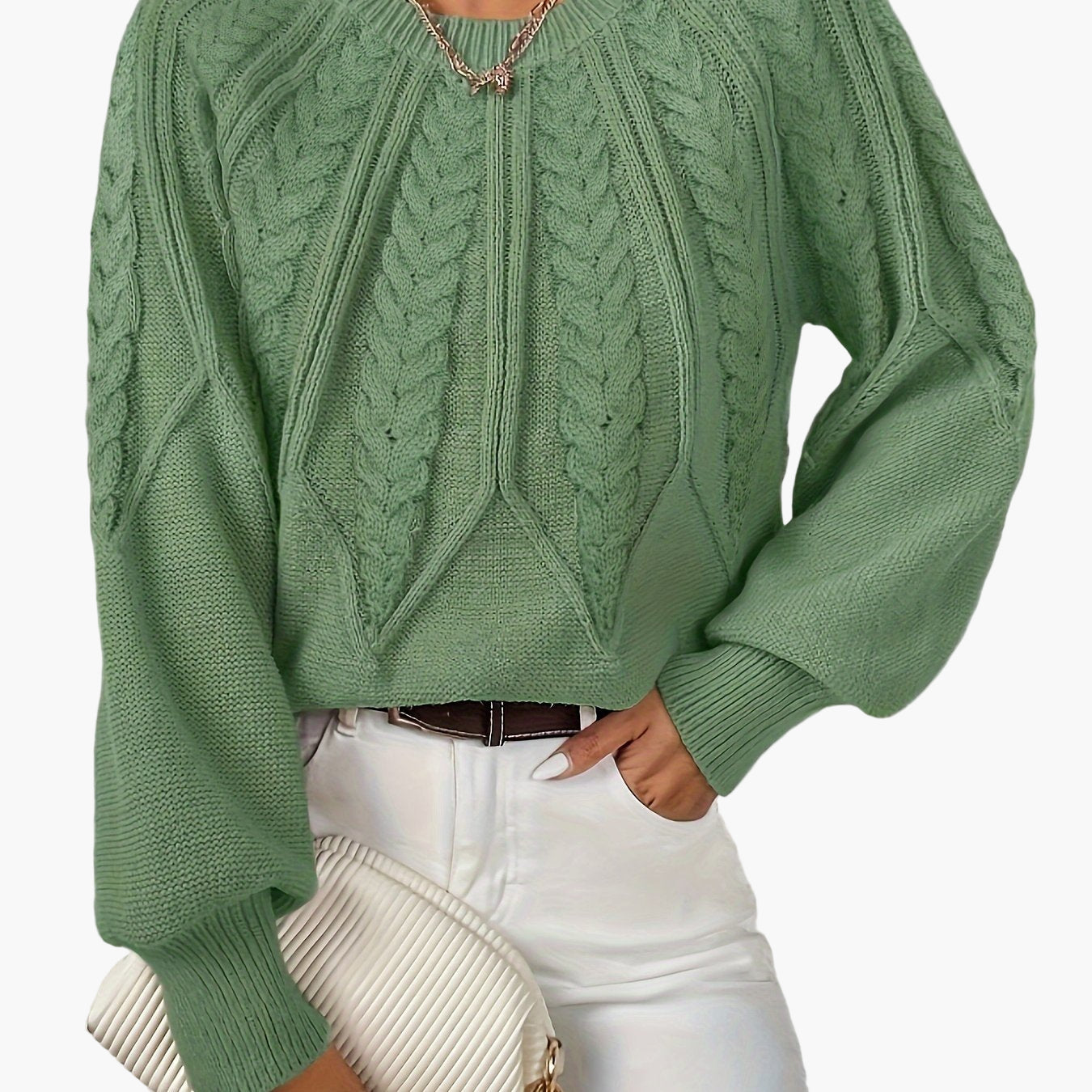 Damen Strickpullover mit Zopfmuster und Rundhalsausschnitt – Eleganter Style für Freizeit & Büro