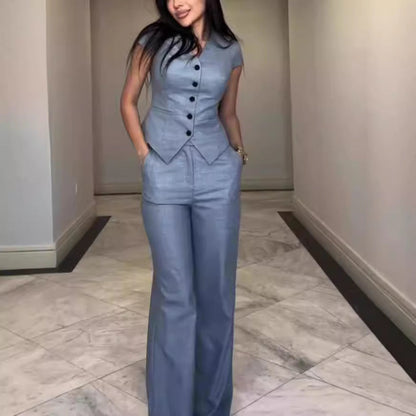 Catherine – V-Ausschnitt Top mit Geraden Hosen